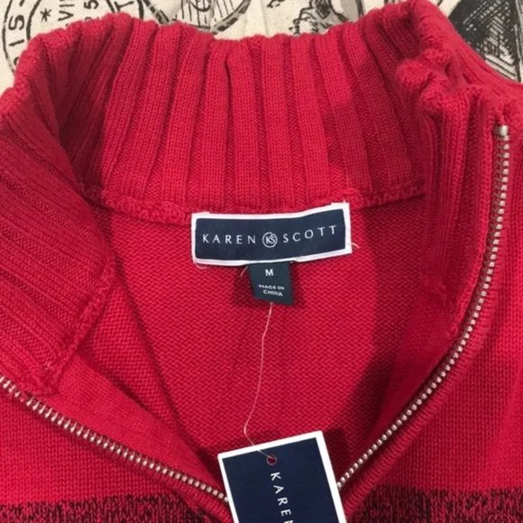 Karen Scott Striped Cotton 1/4-Zip Sweater - Picture 4 of 4